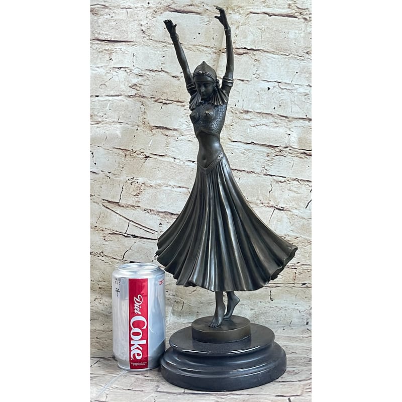 Art Deco Chiparus Russian Dancer Hands Raised Bronze Statue Sculpture Figure Marble Base