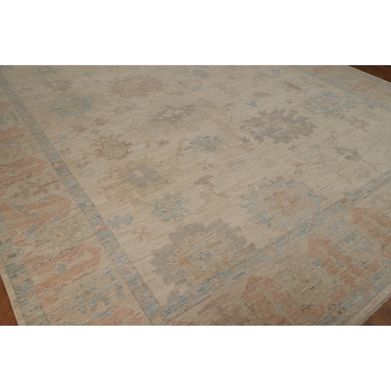 Vegetable Dye Floral Oushak Turkish Large Rug Hand-Knotted Wool Carpet - 9'10"x 14'0"