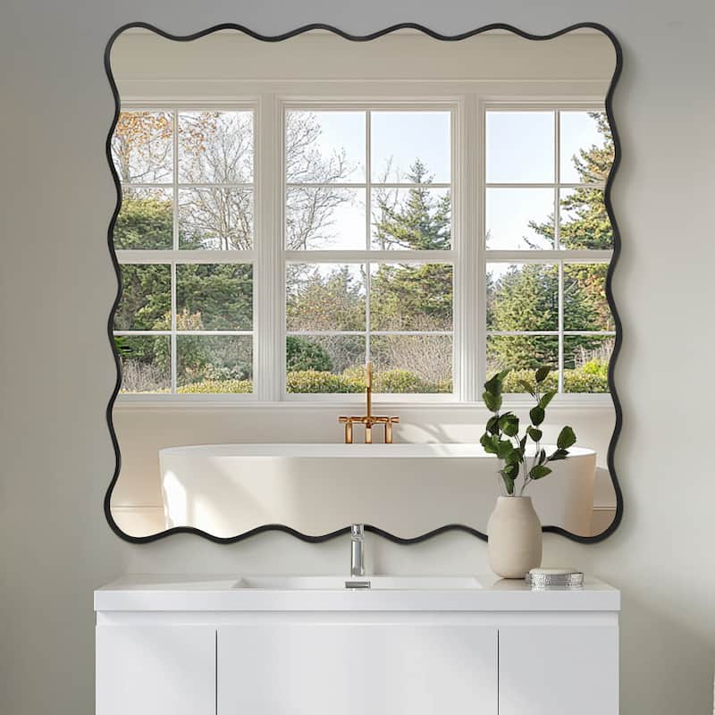 Rectangle Metal Framed Irregular Wavy Wall Mirror