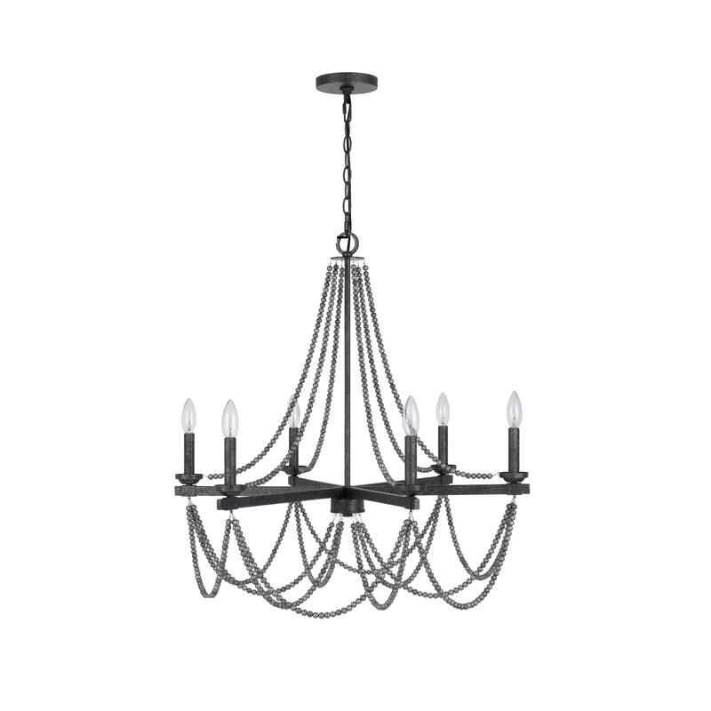 Tura 30 Inch Chandelier, Classic Chrome Beaded Candelabra Design