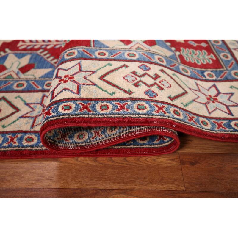 Red Kazak Oriental Area Rug Handmade Traditional Wool Carpet - 5'1" x 6'11"