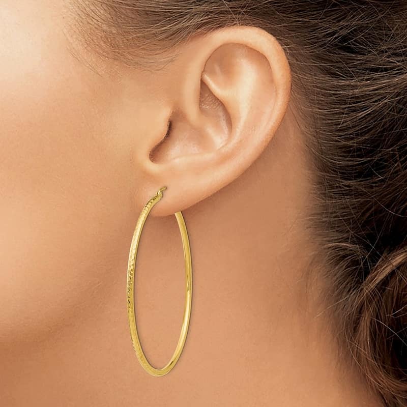 Curata 10k Yellow Gold Sparkle Cut Round Tube Hoop Earrings - 55mm