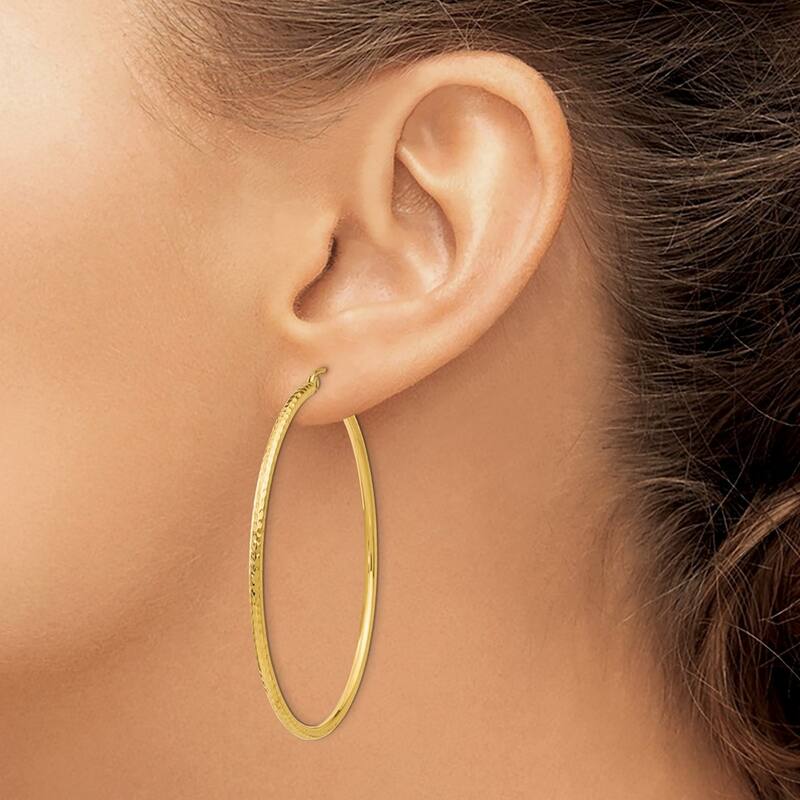 Curata 14k Yellow Gold 55x2mm Round Tube Hoop Earrings