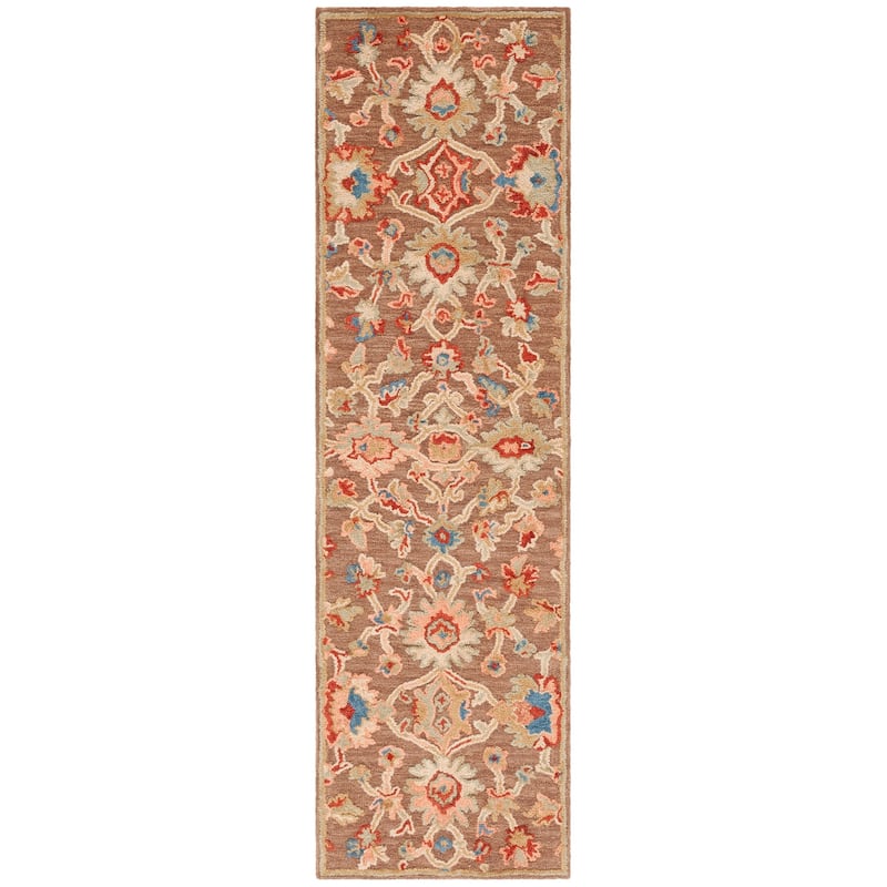 SAFAVIEH Handmade Metro Christele French Country Floral Wool Rug - 2'3" x 8' Runner - Dark Brown/Beige
