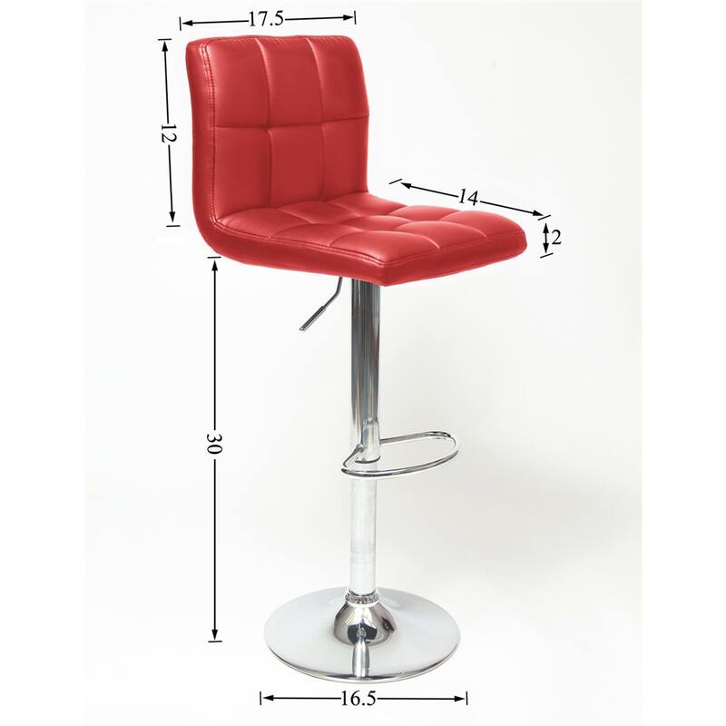Swivel Faux Leather Adjustable Hydraulic Bar Stool,Set of 2 - Red