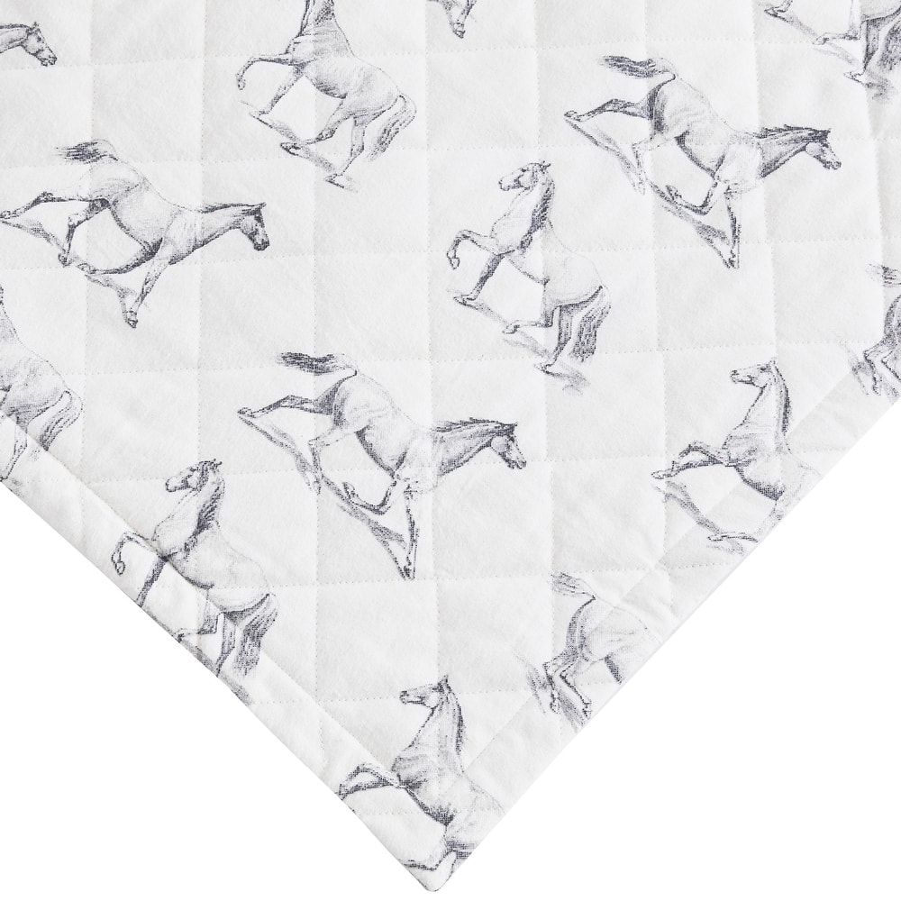 All Cotton Flannel Horse Quilt Set Gray
