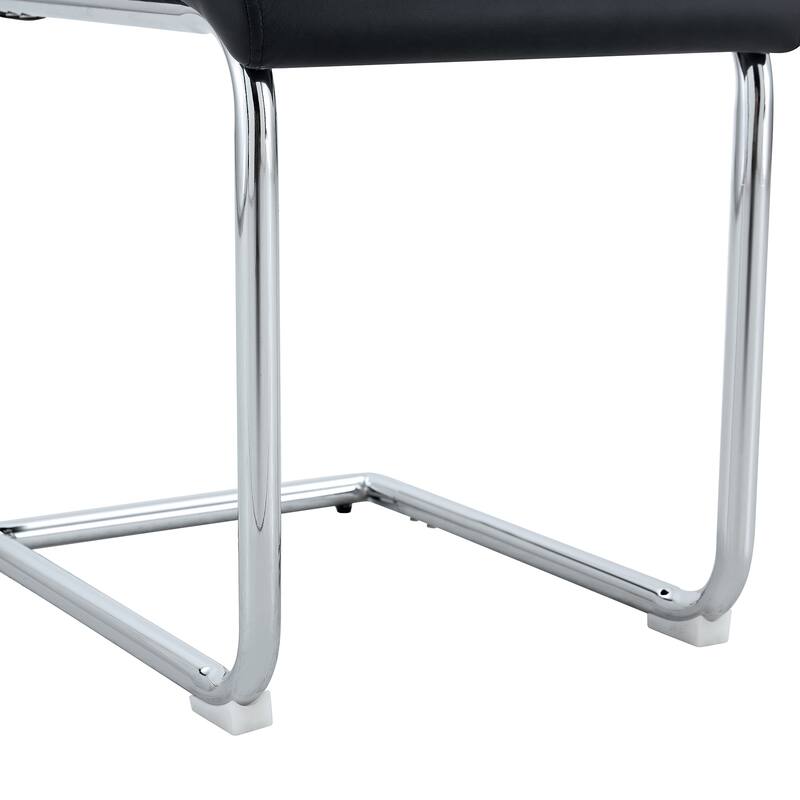2 Dining Chair Set:Black Dining Chair Set, PU Material High Back Seat and Sturdy Leg Chair