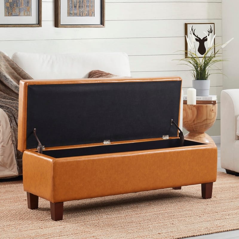 Hamilton Upholstered Rectangle Storage Ottoman with Hinge Lid - 40" x 15" x 16"