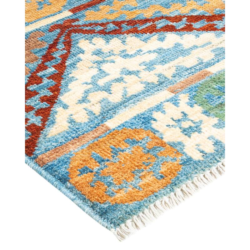 Overton Hand Knotted Wool Vintage Inspired Modern Contemporary Modern Light Blue Area Rug - 6' 3" x 8' 9"