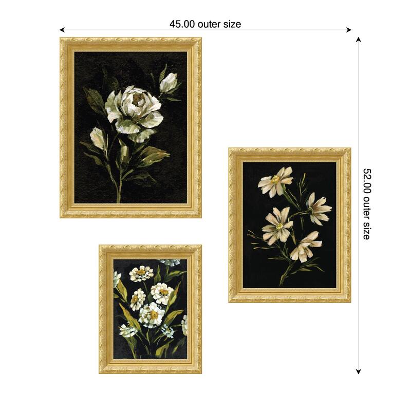 Kate and Laurel Moody Whites Floral No. 2 3 Piece Framed Wall Art Print Set by Annie Quigley