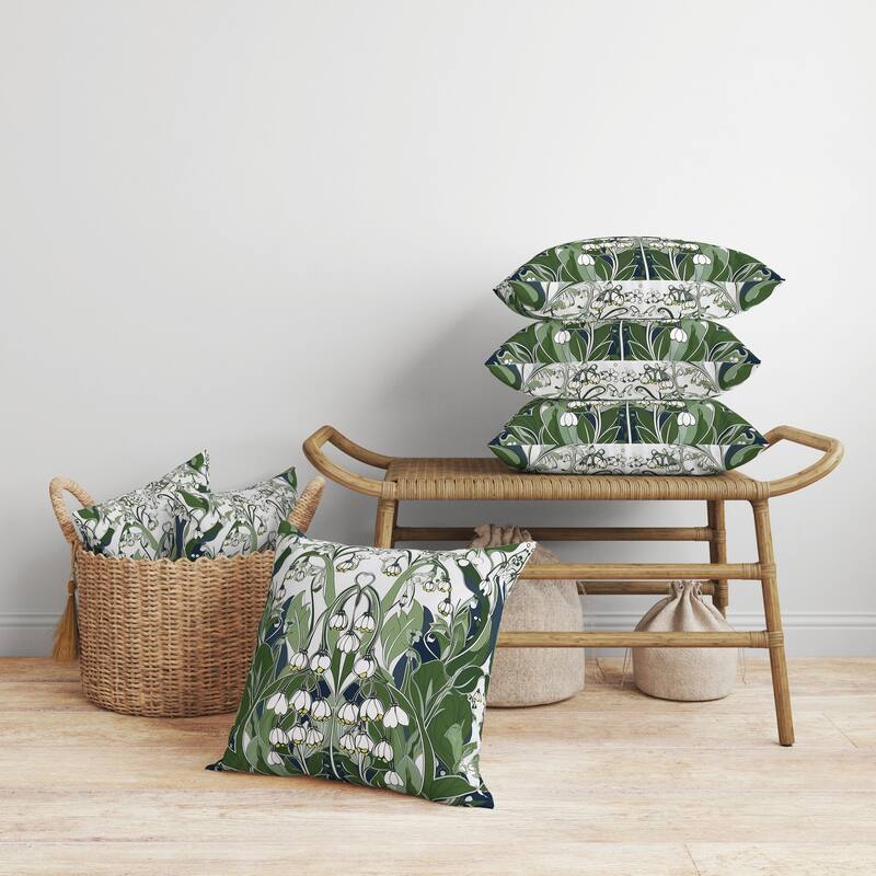 Lily of the Valley Faux Suede Reversible Throw Pillow White and Green