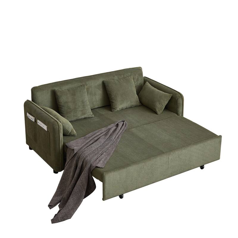 66 Inch Sleeper Sofa Bed Adjustable Sleeper With Pullout Bed 4 Pillows And Side Pockets Soft Convertible