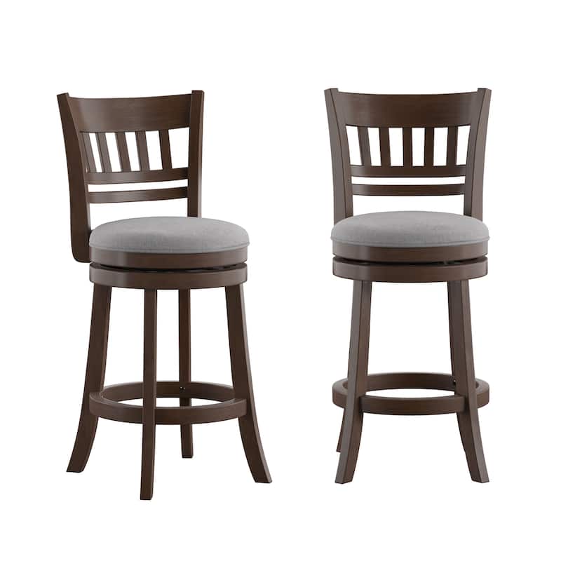 Rovinj Lattice Back 24"H Swivel Counter Height Stool - Dark Cherry-Grey Linen