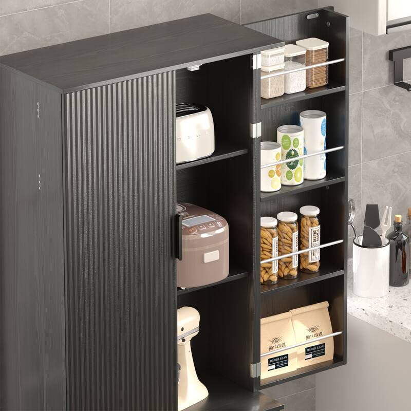 Pantry Cabinet with 2 Large Drawers and 8-Door Spice Rack