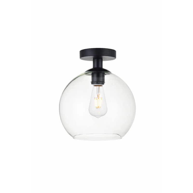 Roseto EGCF38897 Edgar Single Light 10" Wide Semi-Flush Globe Ceiling - Black / Clear