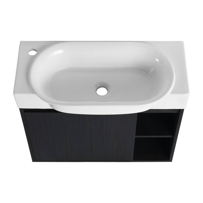 28'' Wall-Mounted Bathroom Vanity with White Ceramic Sink & Soft-Close Door, KD-Packing
