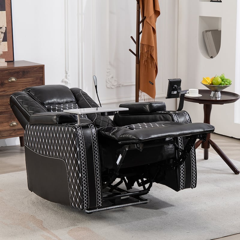 Zero Gravity Power Recliner, PU Recliner with Cup Holder/ Laptop Table /Phone Holder/ Light/ LED