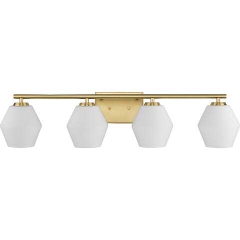 Copeland Collection Four-Light Brushed Gold Mid-Century Modern Vanity Light - 33 in x 7 in x 7.5 in