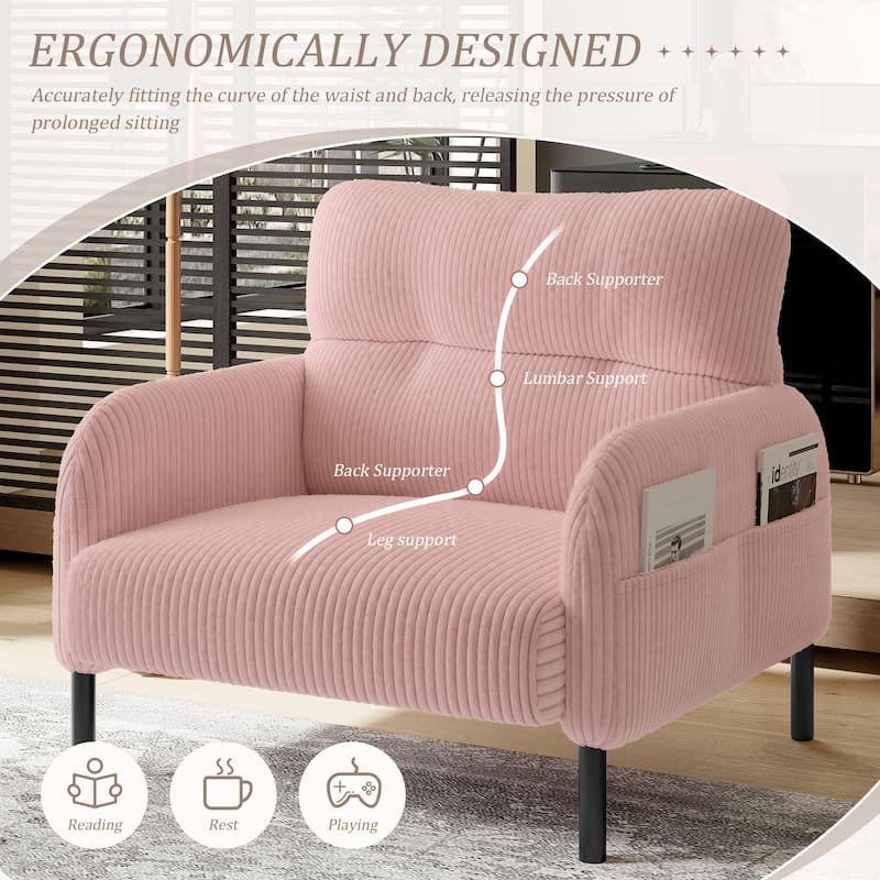 Corduroy Fabric, Comfortable Monochrome Single Person Wide Seat Chair, Suitable For Living Rooms And Bedrooms