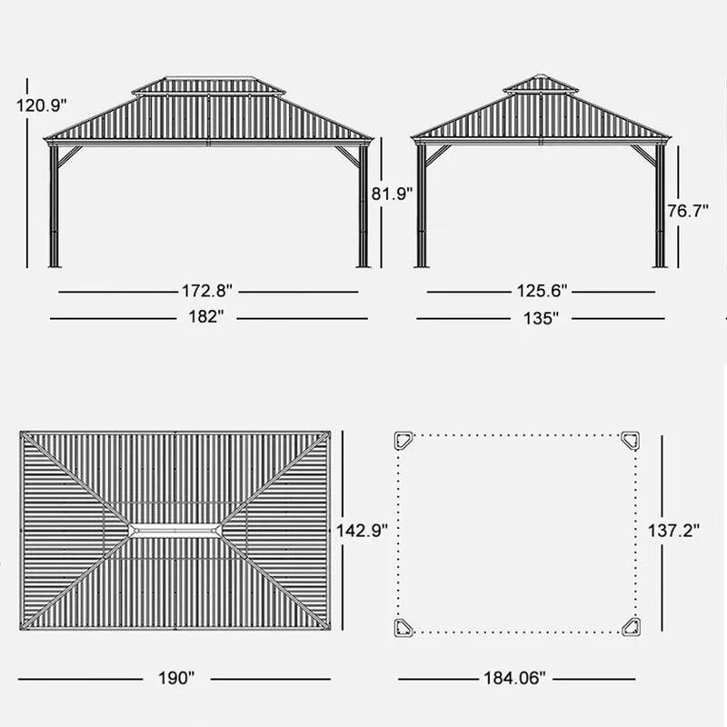 PURPLE LEAF Outdoor Galvanized Steel Hardtop Gazebo, Aluminum Frame Gazebo With Curtains