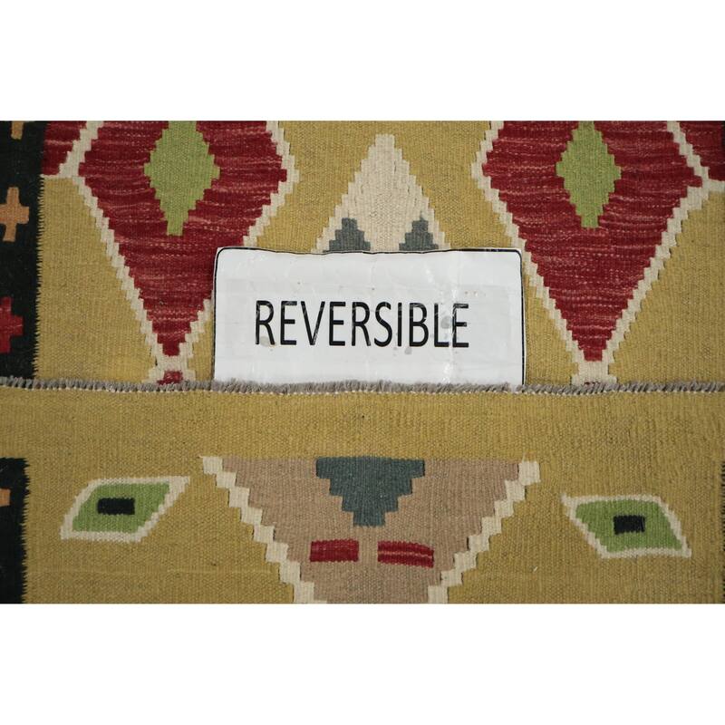 Hand Woven Oriental 100% Wool Carpet Southwestern Modern Yellow & Gold Kilim Runner Rug - 9' 10'' X 3' 0''