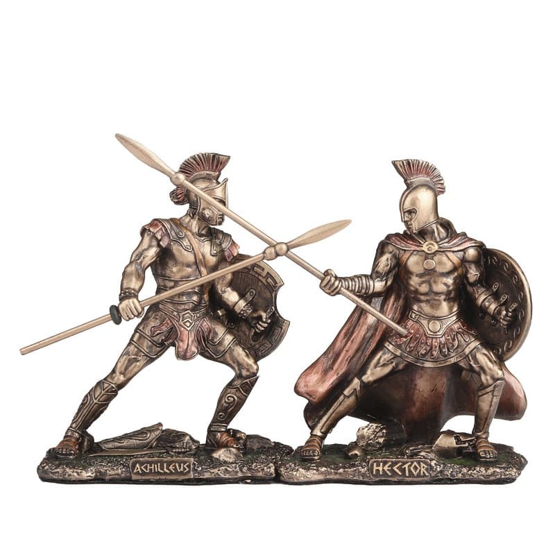 3.94 inches Width Polyresin Hector Fighting Achilleus Bronze Finish Figurine