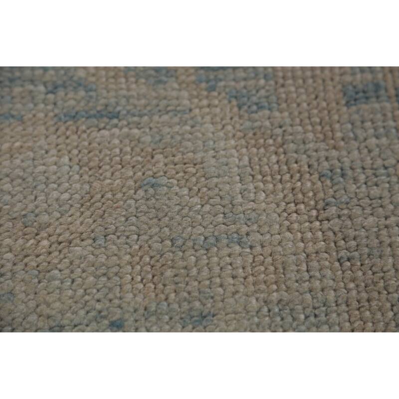 Hand Knotted Oriental 100% Wool Carpet Transitional Geometric Navy Blue & Blues Oushak Runner Rug - 16' 8'' X 3' 2''
