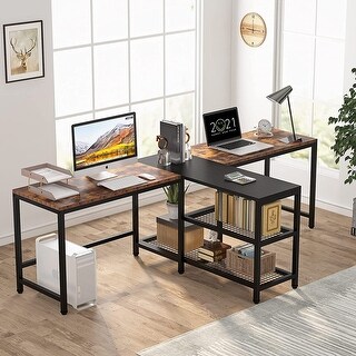 94.5 Inch Two Person Desk Computer Desk with Storage Shelves