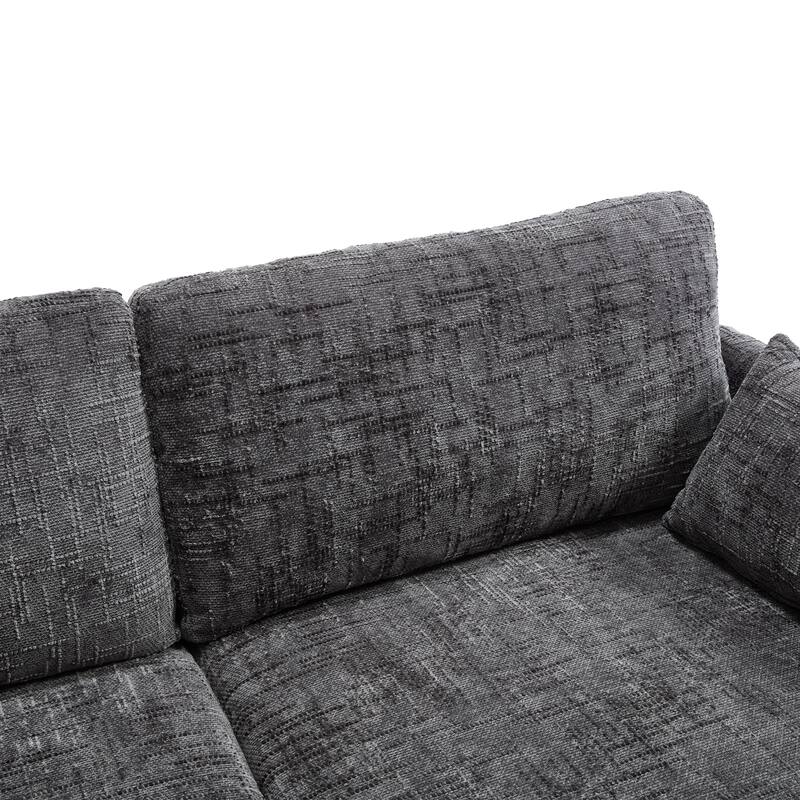 Modern Style Chenille 2-Seater Wood-Legged Sofa With Led Light,USB Charging Port And Storage Bag Living Room Bedroom Study Room