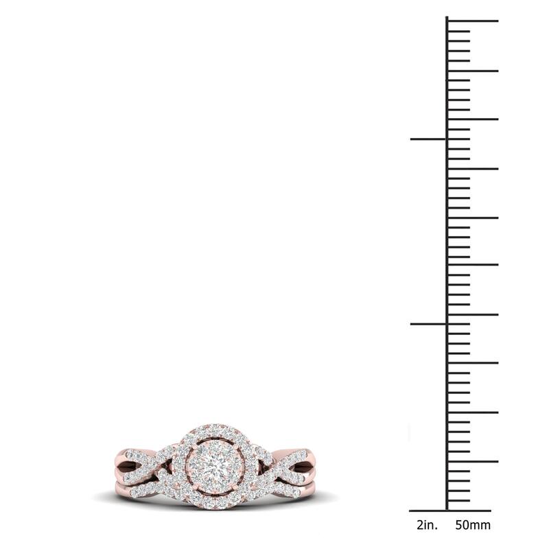 De Couer 10k Gold 3/8Ct TDW Diamond Halo Twist Shank Bridal Ring Set