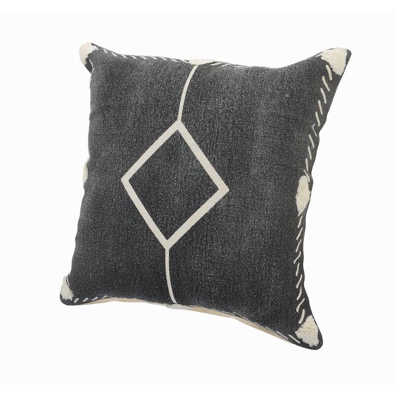 20" Black and White Bordered Square Throw Pillow