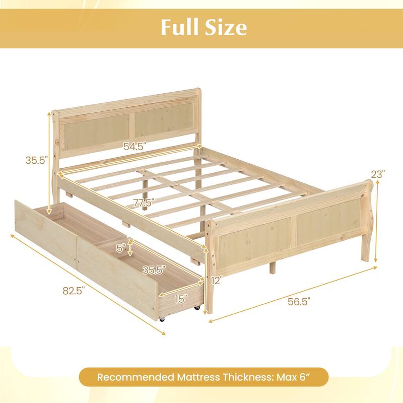 Costway Twin Size Bed Frame with 2 Storage Drawers Wood Platform Bed