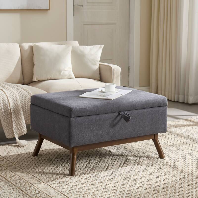 Mid-century modern square coffee table storage bench, assembled, suitable for living room