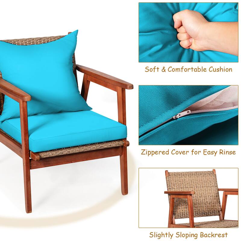 Costway 4PCS Patio Rattan Furniture Set Acacia Wood Frame Cushioned - See Details