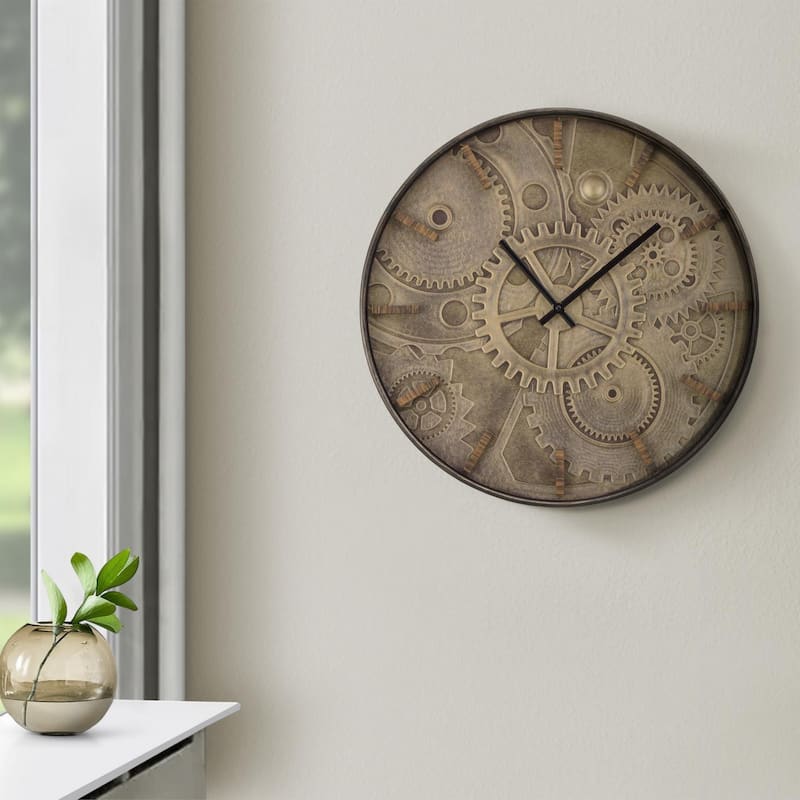 20" Round Wall Clock - Brown