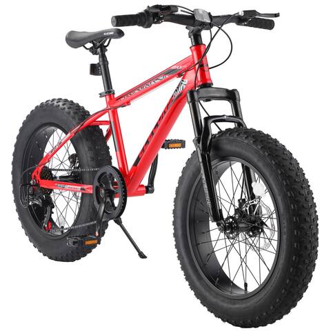 20 in.Red Fat Tire 7 Speed Mountain Bike Adult/Youth - 63.0 in. x 24.4 in. x 37.4 in.