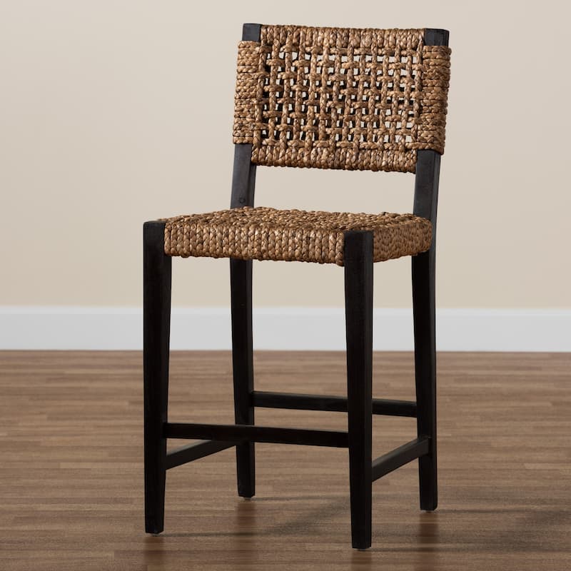 Alise Handwoven Seagrass Counter Stool with Mahogany Wood - Counter-Height Chair for Kitchen Island or Home Bar