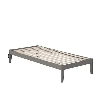 Twin XL Bed Frame with USB Charger - 81" L Grey, Strong Support, No Box Spring Needed