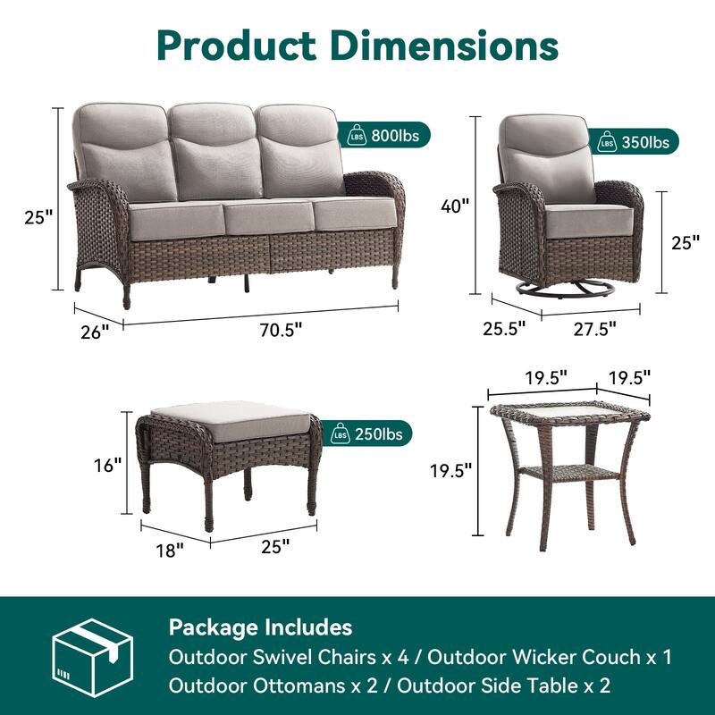 Pocassy Outdoor Sofa Swivel Chair and Ottman with Coffee Table