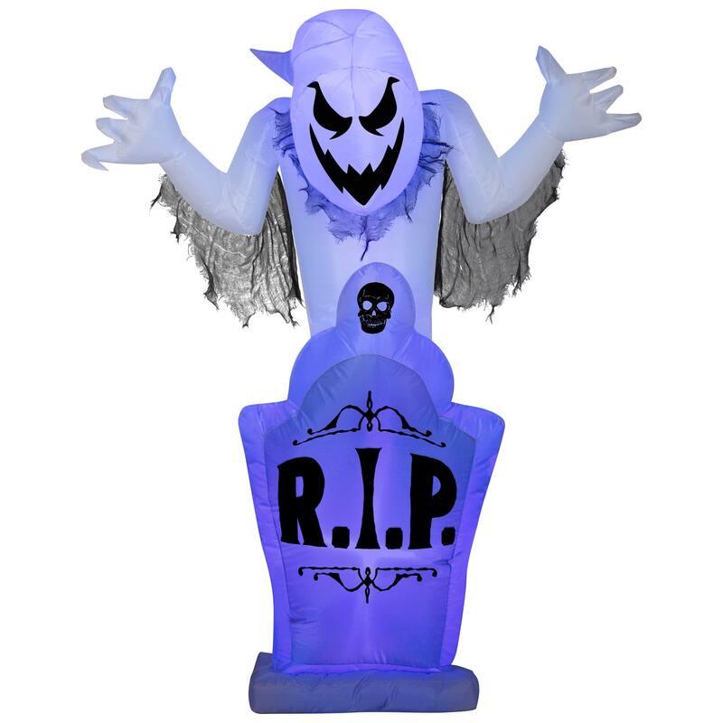 Gemmy Halloween Inflatable Ghost & Tombstone w/ Flickering Black Lights, 5 ft Tall
