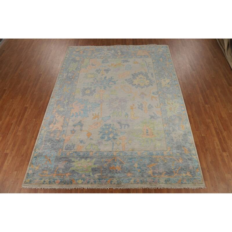 All-Over Floral Oushak Oriental Area Rug Hand-Knotted Wool Carpet - 8'10" x 11'9"