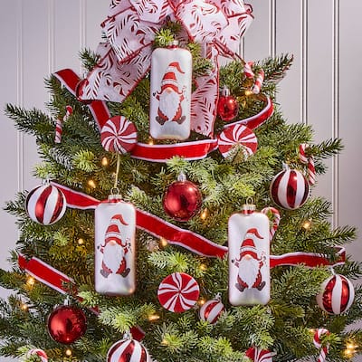 6" Glass Santa Gnome Rectangle Ornament Set of 3
