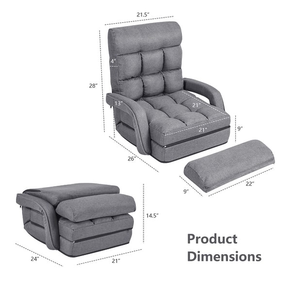 dimension image slide 1 of 2, Costway Folding Floor Armchair w/ 6-position Adjustable Back & Lumbar - 69.5'' X 27'' X 5.5''