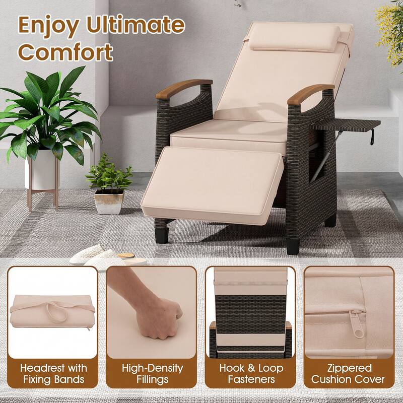 Gymax Set of 2 Patio Wicker Recliner Chair Rattan Lounge Chair w/