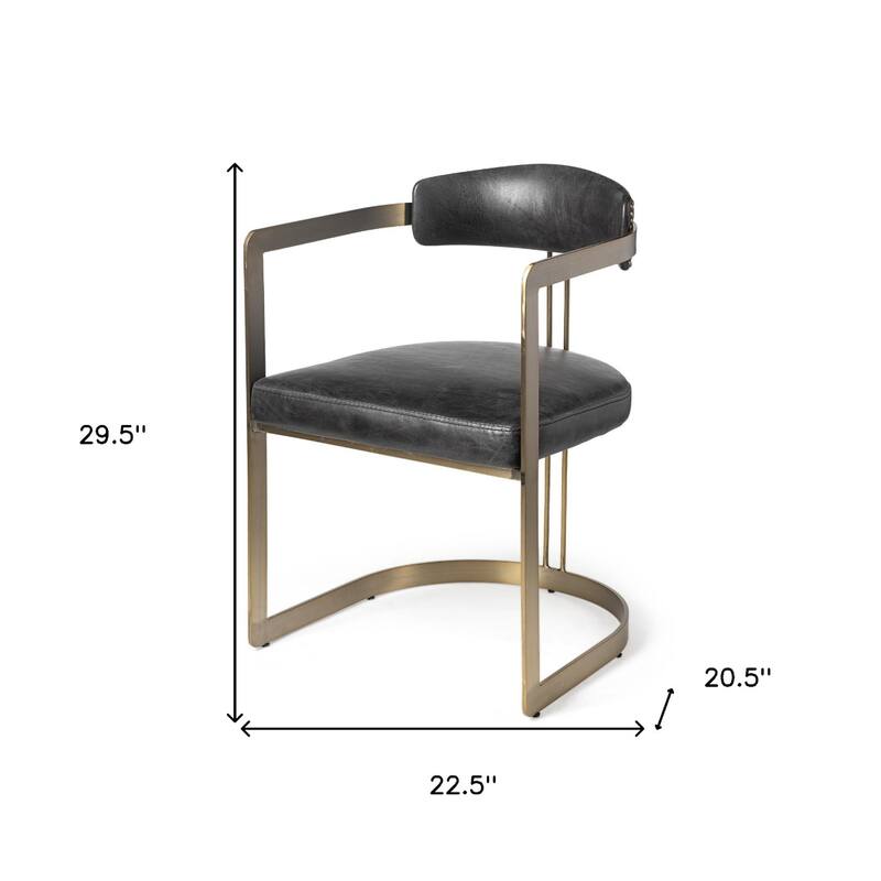 Modern Black and Gold Faux Leather Dining Armchair with Open Back and Iron Frame for Home - 29.5”H x 22.5”W x 20.5”D