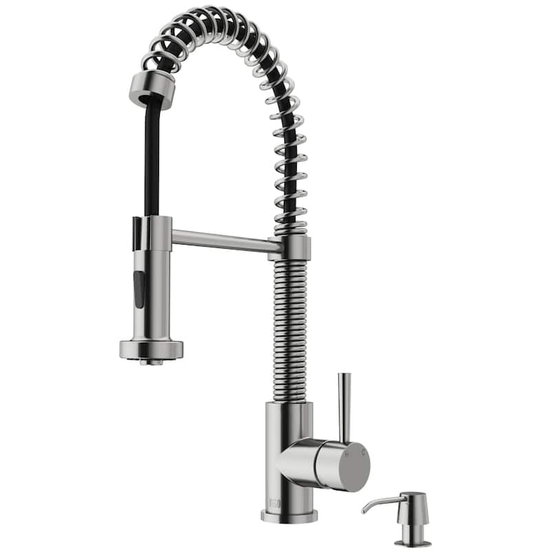 VIGO Edison 19" H Single Handle Pull-Down Sprayer Kitchen Faucet - With Soap Dispenser - Stainless Steel