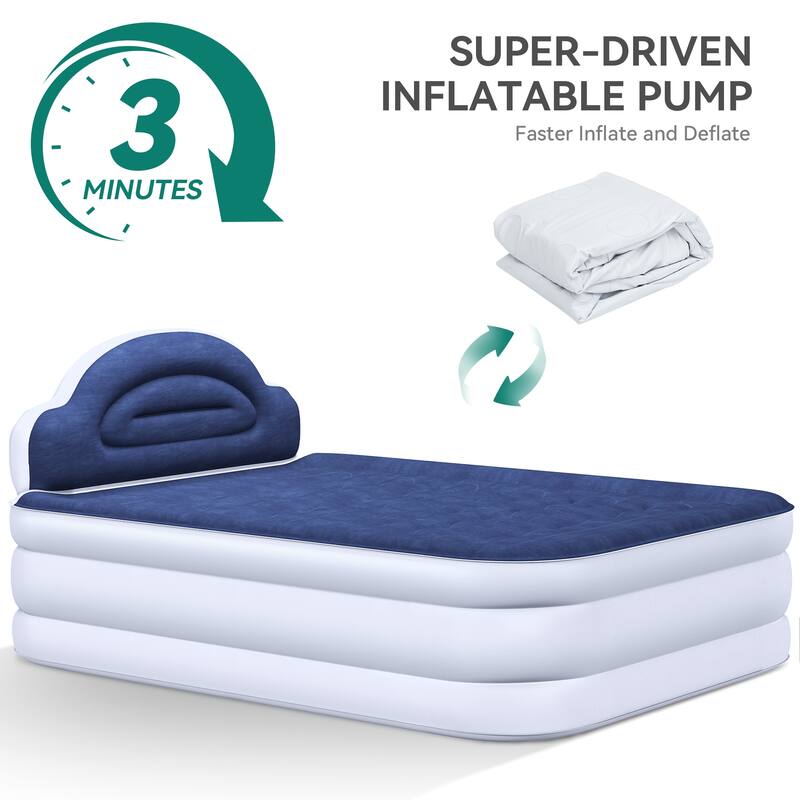 Cloud-shaped inflatable mattress with a built-in power cord, fixed pump head, and inflatable headboard