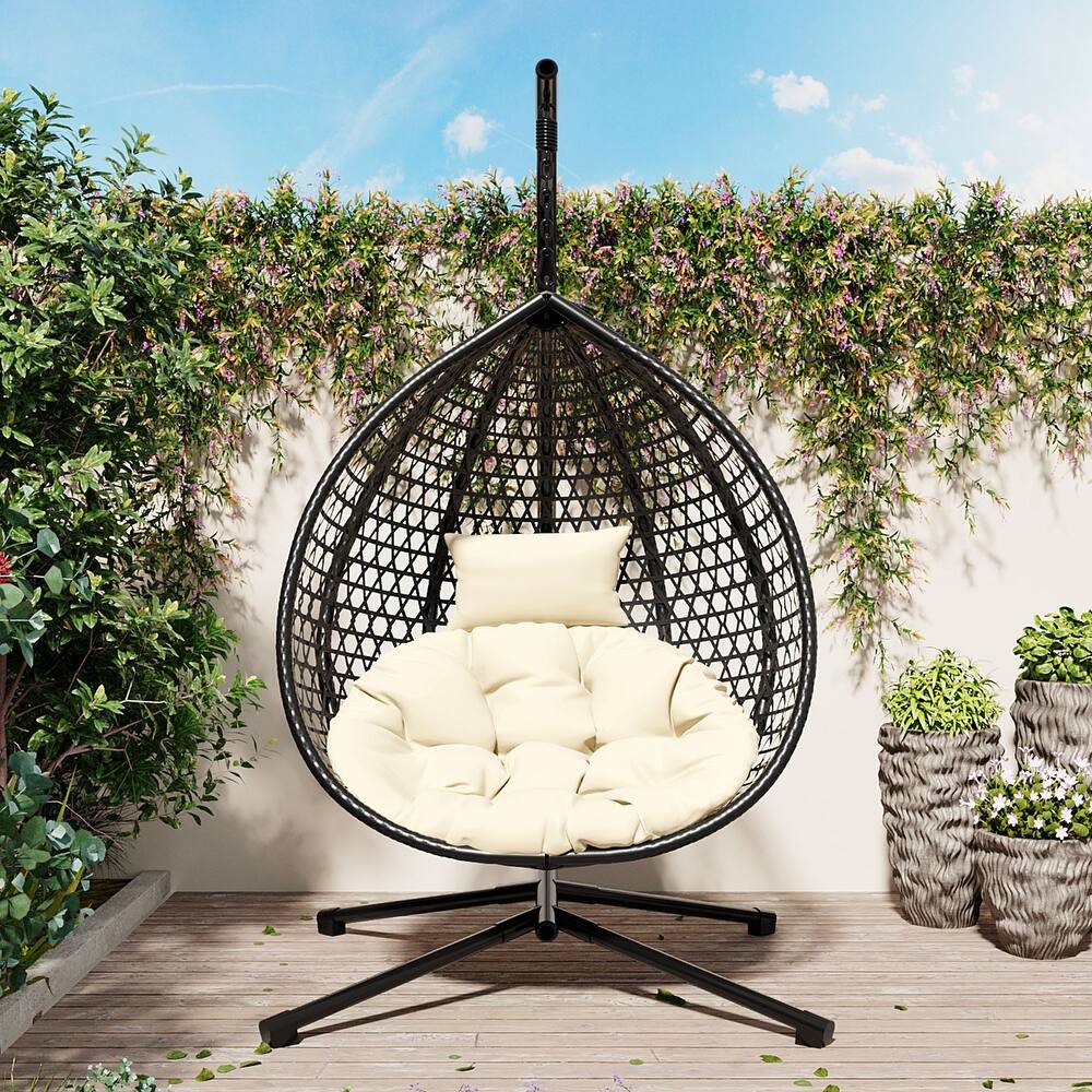 Durable Hanging Hammock Chair with Stand and Removable Cushion