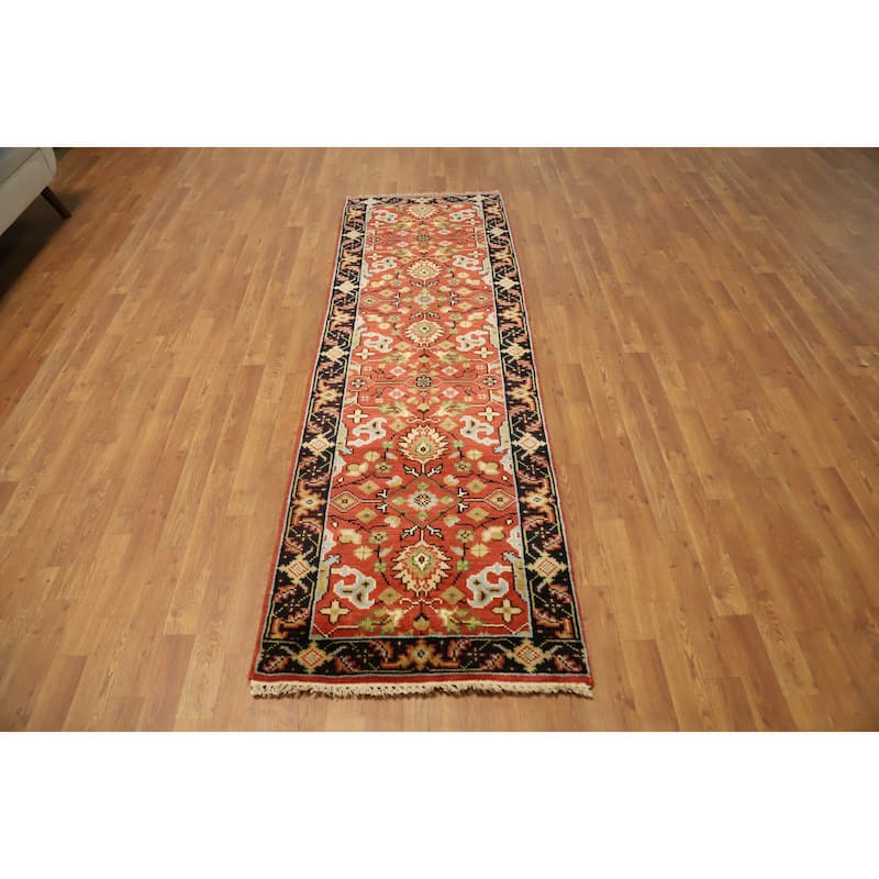 Hand Knotted Oriental 100% Wool Carpet Transitional All-Over Oranges & Rust Oushak Runner Rug - 7' 10'' X 2' 7''