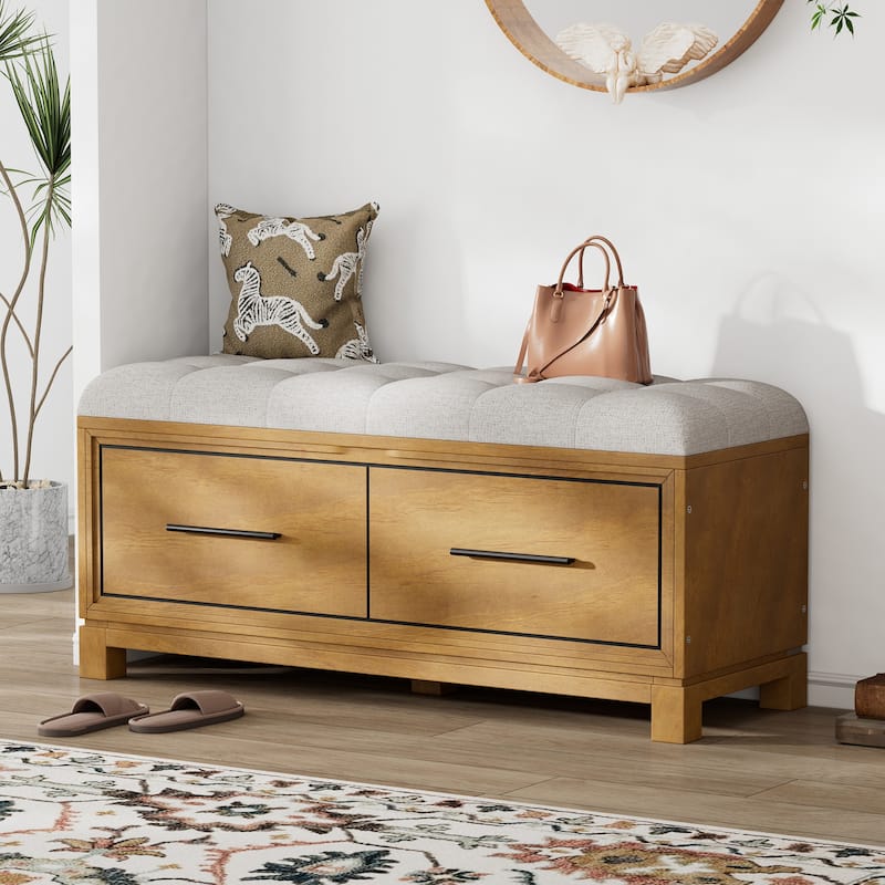 43" Shoe Bench with Removable Cushion & Lift Top Storage, Entryway Bench Wooden End of Bed Bench, Hidden Storage Space